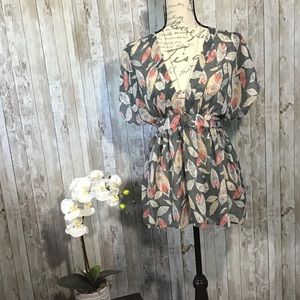 Xhilaration Sheer Feather Print Boho Top Size Med